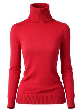 Women's Classic Red Turtleneck Sweater Minimalist Quiet Luxury Knit XS